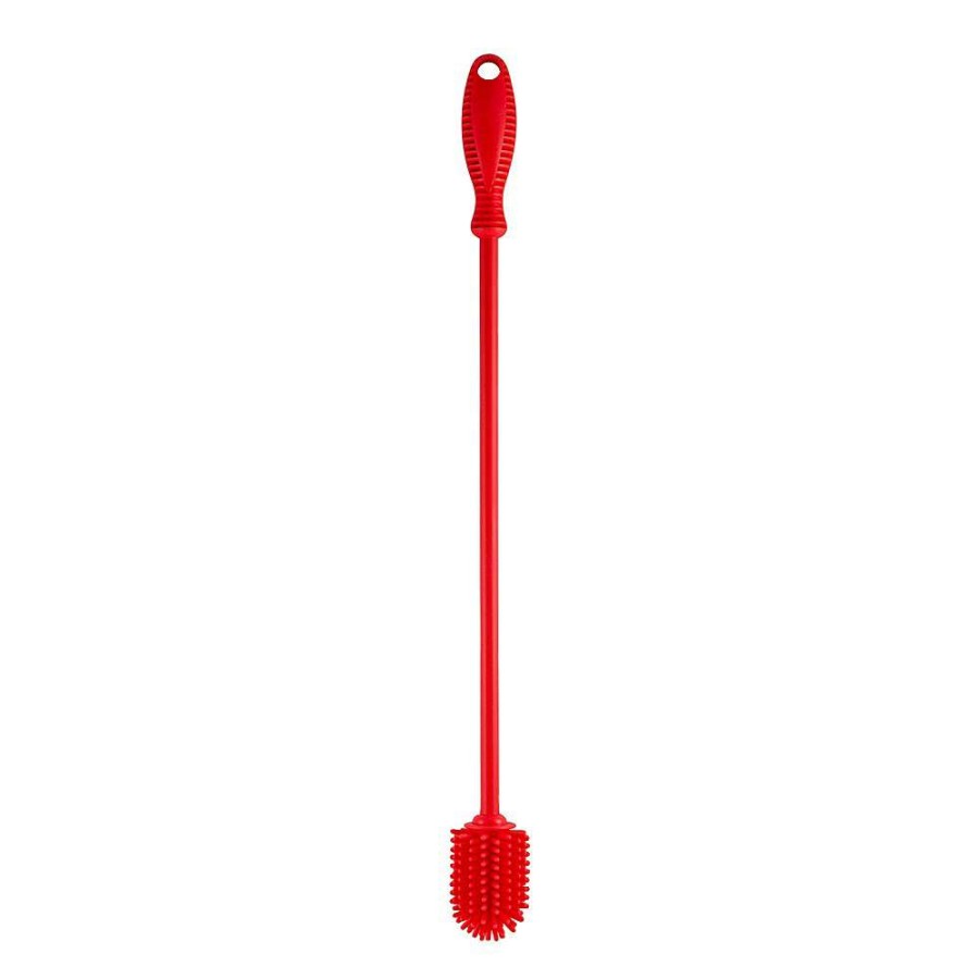 Cleaning Tools * | Scullery Kolori Silicone Bottle Brush 38Cm Red