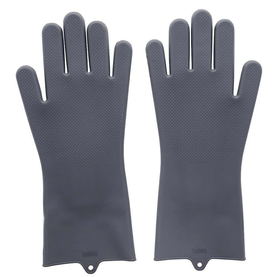 Cleaning Tools * | Scruba-Dub Antibacterial Silicone Cleaning Gloves Dove Grey