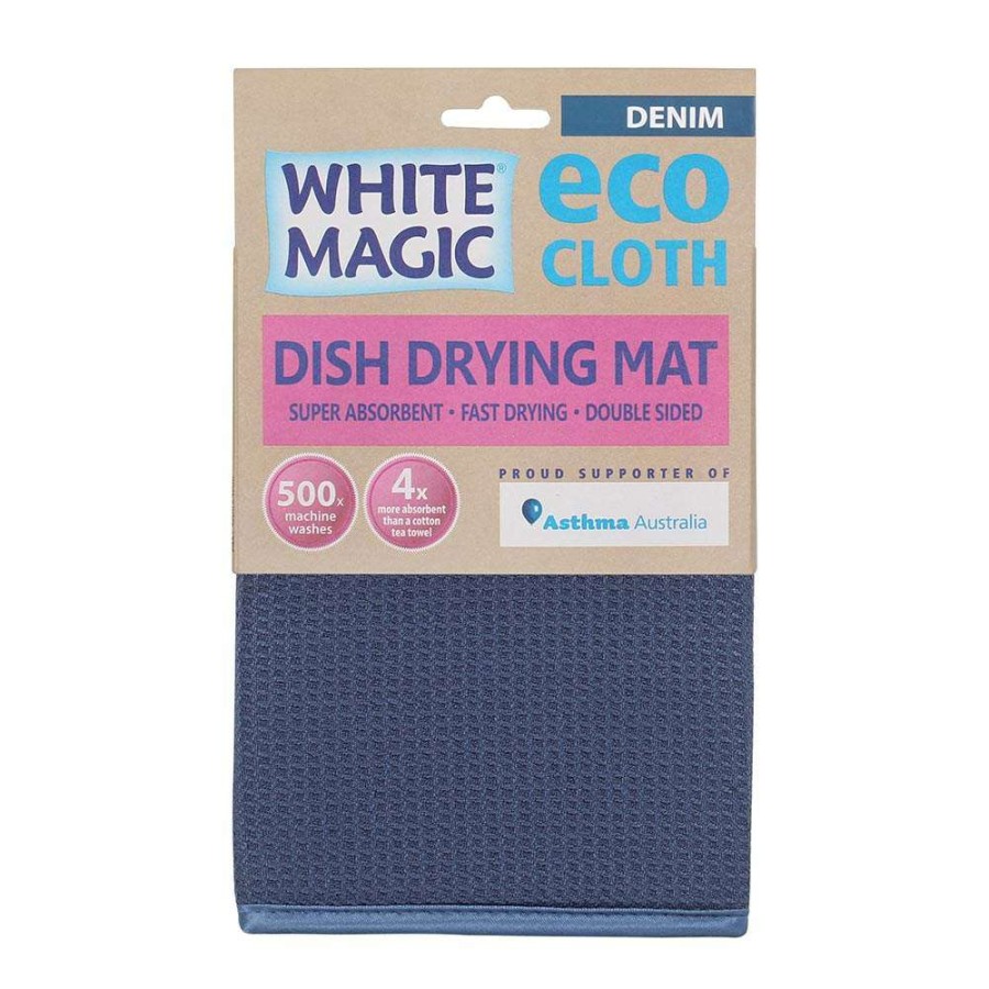 Dish Racks * | White Magic Eco Cloth Dish Drying Mat Denim Blue