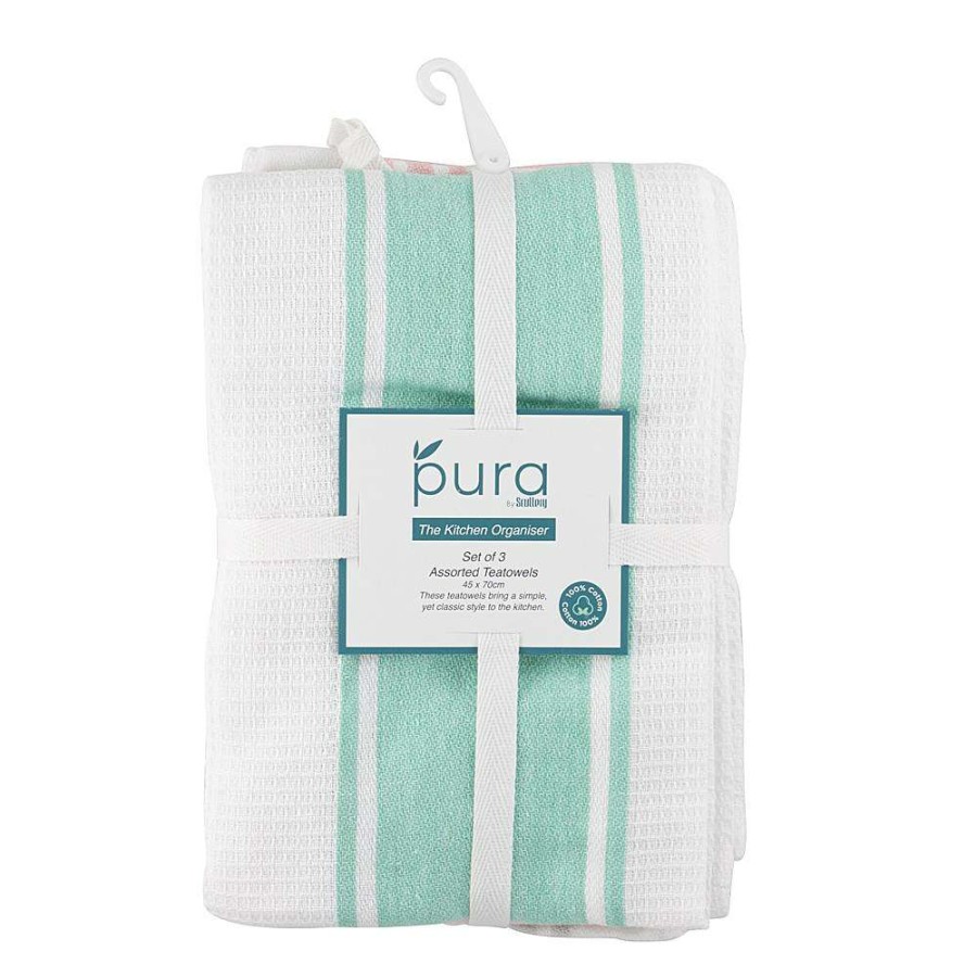 Tea Towels * | Scullery Pura Tea Towel Set Of 3 Pastel Stripes