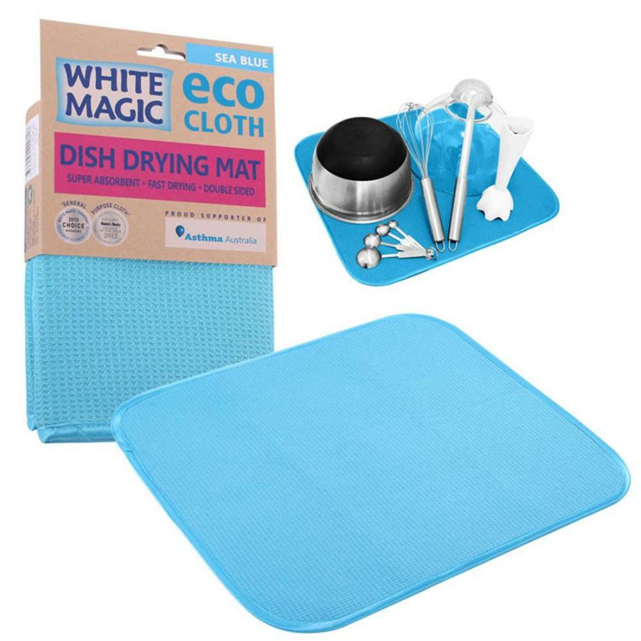 Cleaning Tools * | White Magic Dish Drying Mat Sea Blue