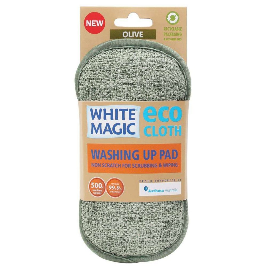 Cleaning Tools * | White Magic Eco Cloth Washing Up Scrubbing Pad Olive Green