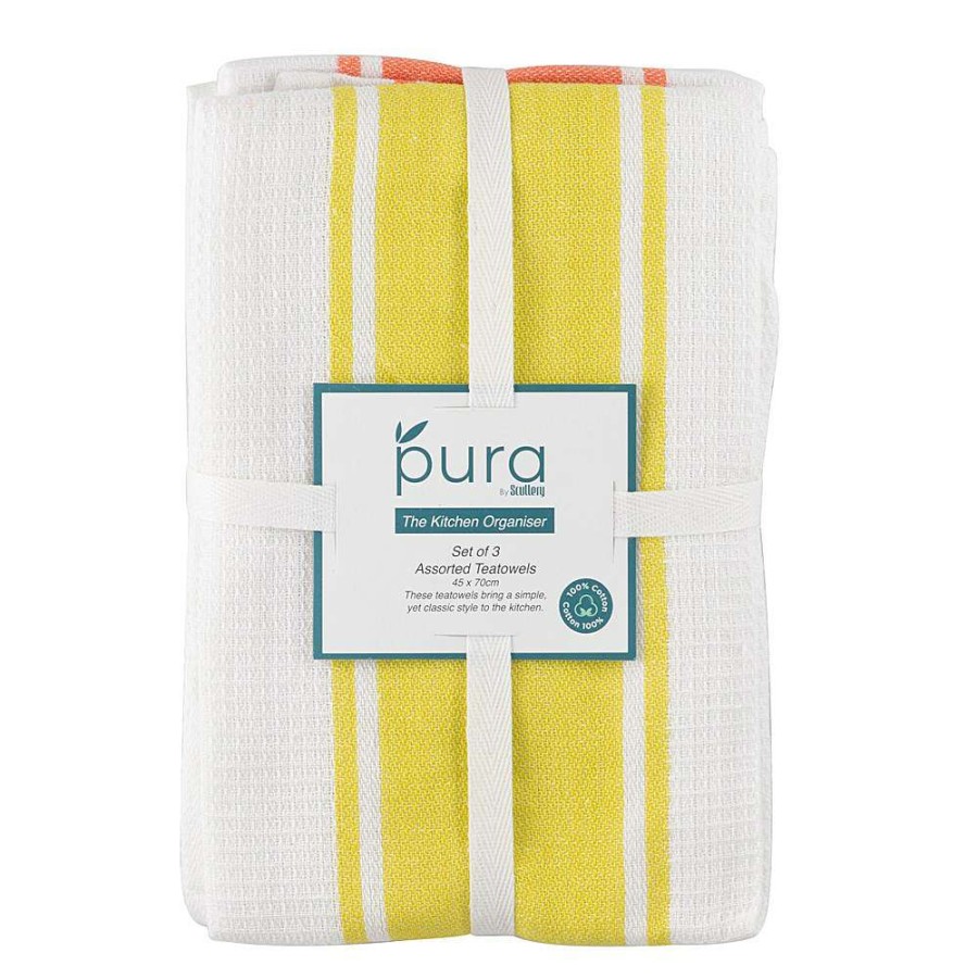 Tea Towels * | Scullery Pura Tea Towel Set Of 3 Bright Stripes