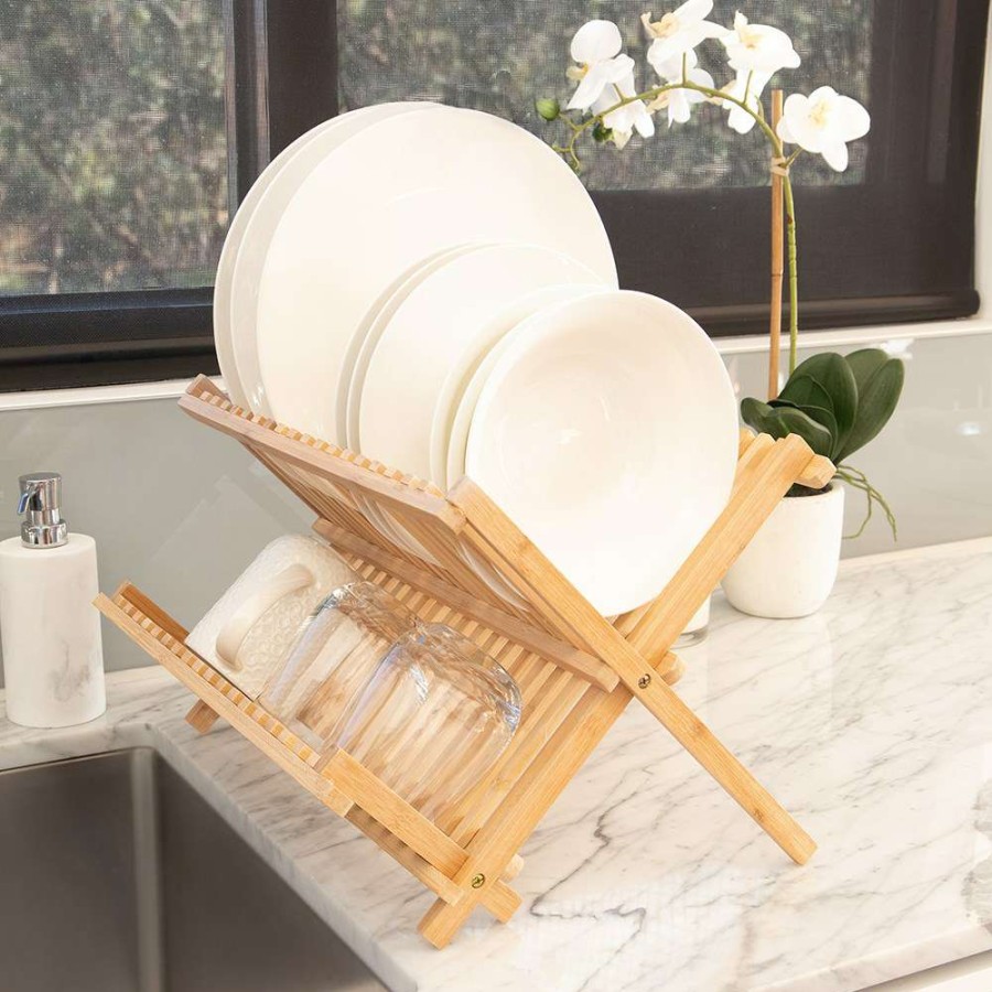 Dish Racks * | Scullery Bamboo Folding Dish Rack 39.5Cm