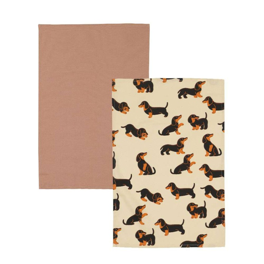 Tea Towels * | Ambrosia Set Of 2 Cotton Tea Towel Dachshund