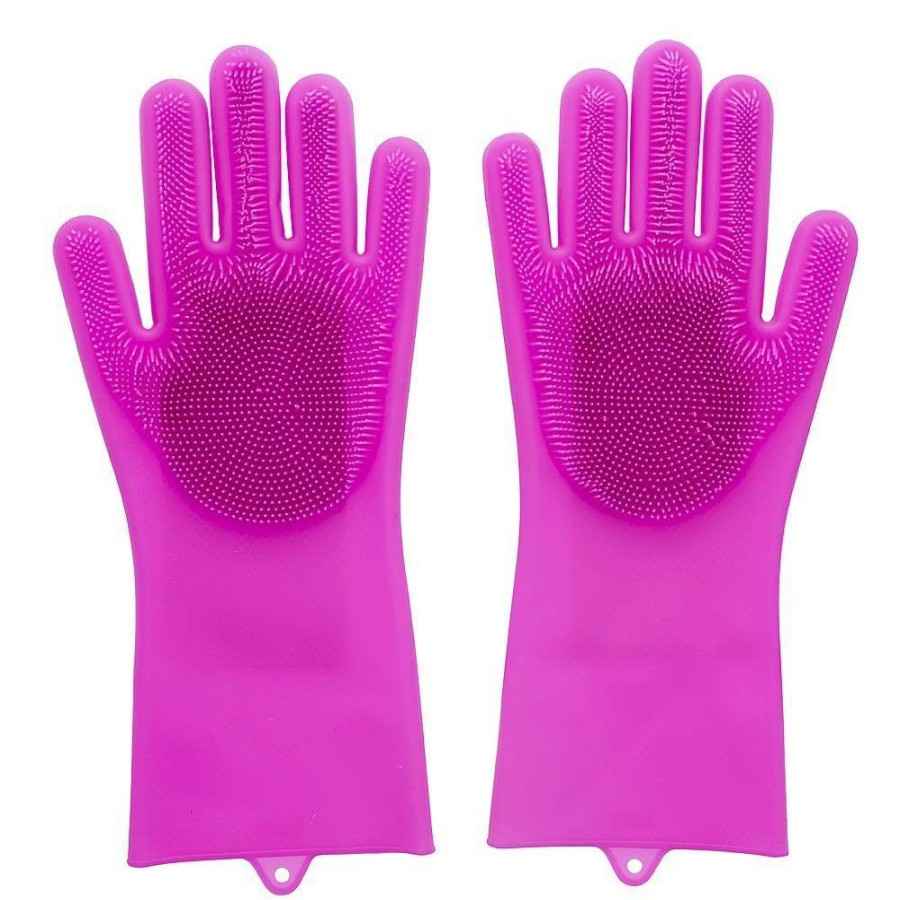 Cleaning Tools * | Scruba-Dub Antibacterial Silicone Cleaning Gloves Fuschia Pink