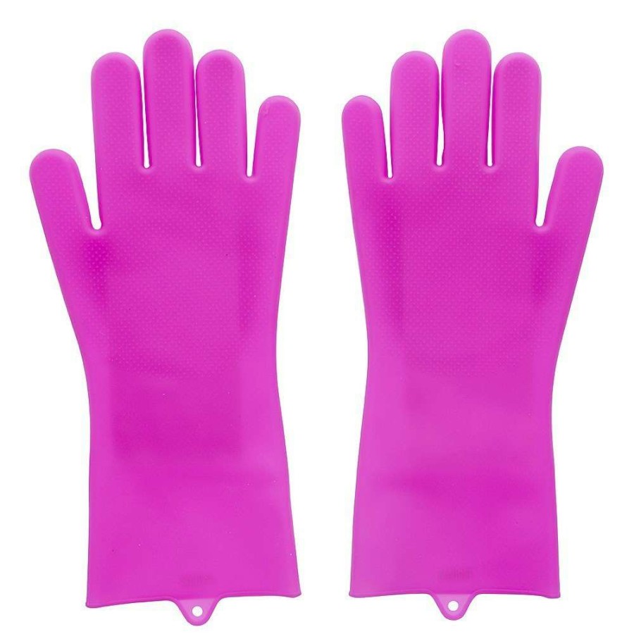 Cleaning Tools * | Scruba-Dub Antibacterial Silicone Cleaning Gloves Fuschia Pink