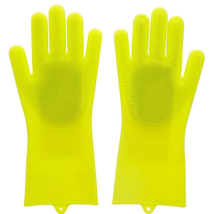 Cleaning Tools * | Scruba-Dub Antibacterial Silicone Cleaning Gloves Lime Green