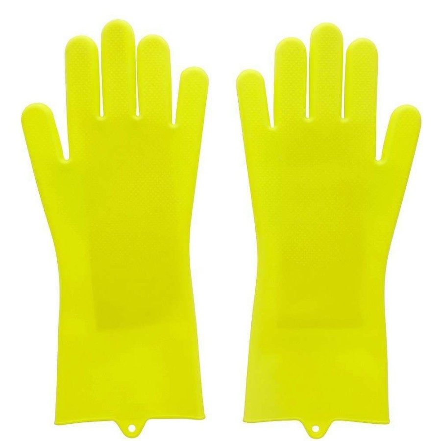 Cleaning Tools * | Scruba-Dub Antibacterial Silicone Cleaning Gloves Lime Green